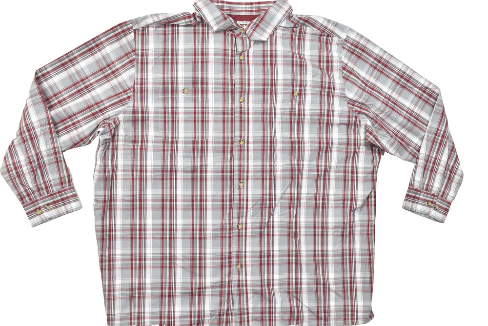 Kingsize Men's 3XL Big Shirt Plaid Long Sleeve Maroon Grey Button Down Cotton Bl